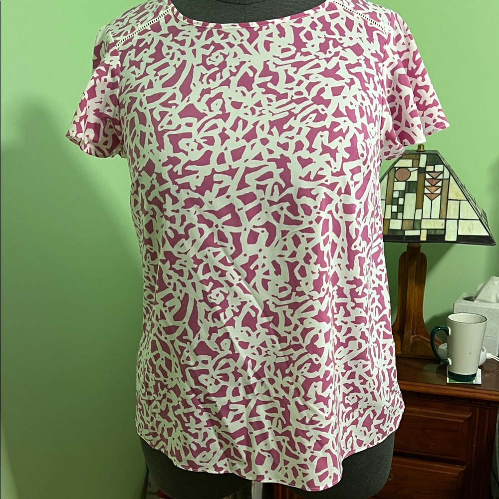 Lane Bryant Pink and White Patterned Blouse